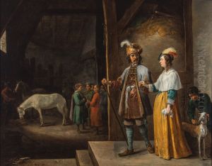 A lady and gentleman entering a stable