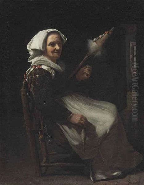 An old woman spinning - view 1