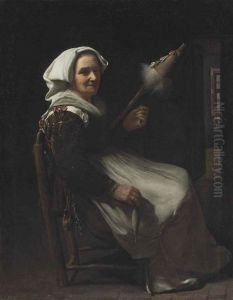 An old woman spinning by Michiel Sweerts