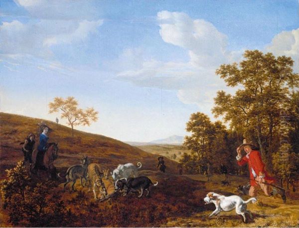 Landscape with a huntsman and his hounds attacking a fox - view 1