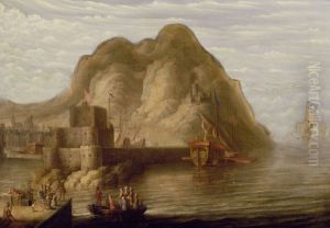 View of Gibraltar with ships in the harbor