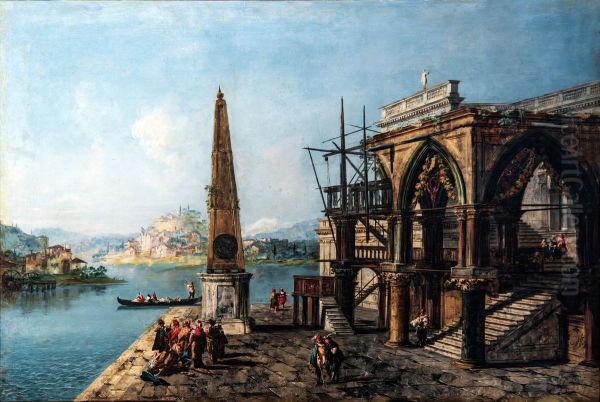 Capriccio con edificio gotico e obelisco - view 1