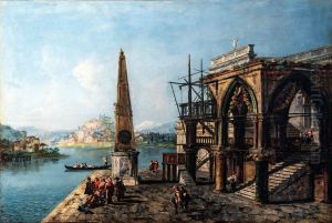 Capriccio con edificio gotico e obelisco