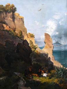 Rocks by the sea with centaurs by Lancelot Theodore Turpin De Crisse