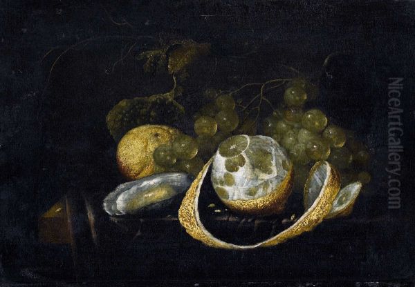 Still life with grapes, lemons and oyster - view 1