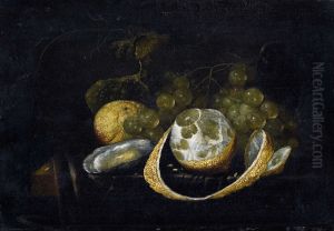 Still life with grapes, lemons and oyster by G. van Deynum