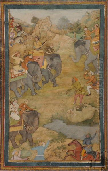 Emperor Jahangir showing his hunting skill to Rana Karan - view 1