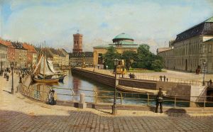 View across the canal towards Hojbro Plads. by Adolf Heinrich-Hansen