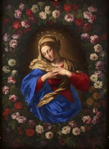 Our Lady in a garland of roses.