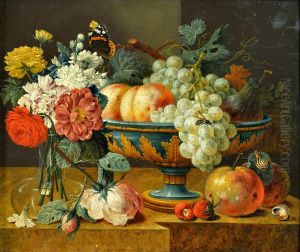 Fruit bowl with flowers.