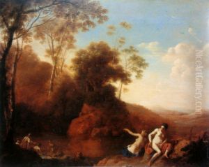 Diana with her nymphs discovers the pregnancy of Callisto. by Dirck Van Der Lisse