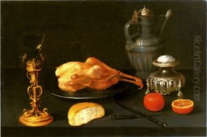 Still life with a salt cellar. by Jacob van Es