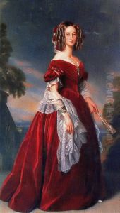 Portrait de la reine Louis-Marie en robe rouge by Franz Xavier Winterhalter