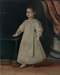 Portrait eines adeligen Kindes im weissen Gewand mit Spitzenbesatz und Korallenschmuck by Unidentified painter