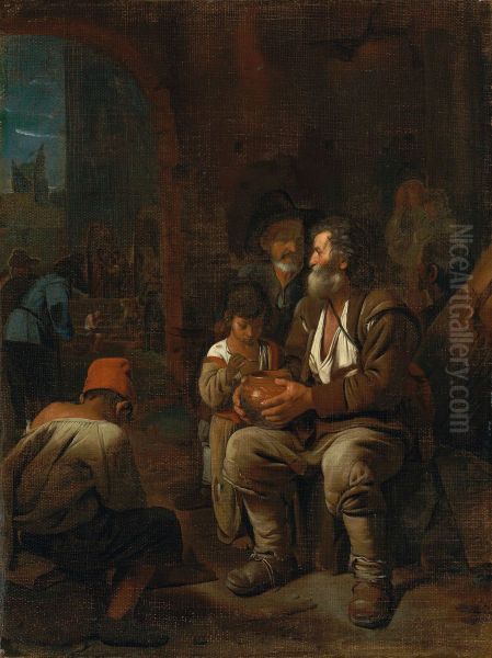 A bearded man and other figures before a city gate - view 1