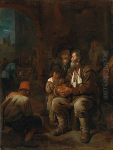 A bearded man and other figures before a city gate thumbnail