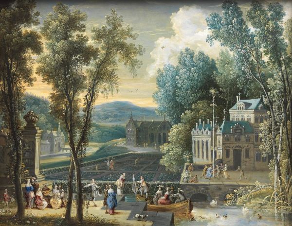 Elegant figures on a boating lake, allegory of spring - view 1