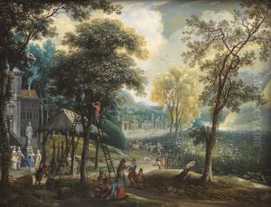 Figures harvesting apples, an allegory of autumn by Gaspar de Witte