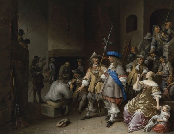Guardroom Interior with a Company of Pikemen, card players, and a woman with a child - view 1