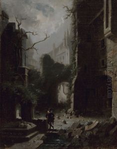 Mondscheinszene mit Burgruine by Carl Spitzweg
