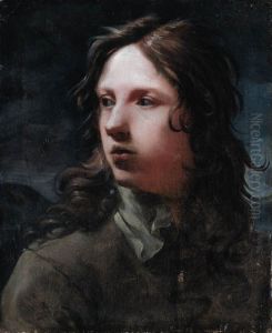 Portrait of a young man, bust length, in a grey jacket by Jacob van Oost the Younger