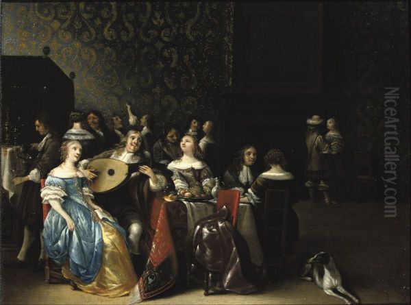 An elegant company making merry in an interior - view 1