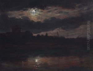 Dresden by moonlight by Johan Wilhelm Ludwig Dahl