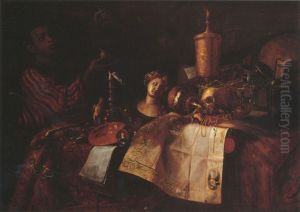 Vanitas still life with a young Moor presenting a pocketwatch