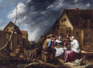 Family feast in front of the tavern by Gillis van Tilborgh