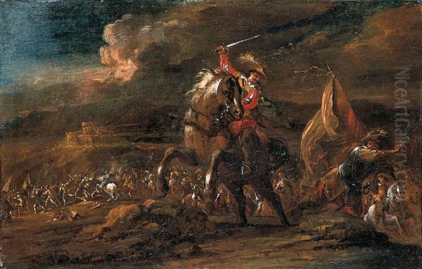 A cavalier trying to kill a standard bearer during a Battle - view 1