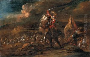 A cavalier trying to kill a standard bearer during a Battle by Pieter Hofman