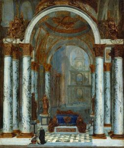Interior of a church with an imaginary tomb of Charles V. by Wilhelm Schubert van Ehrenberg