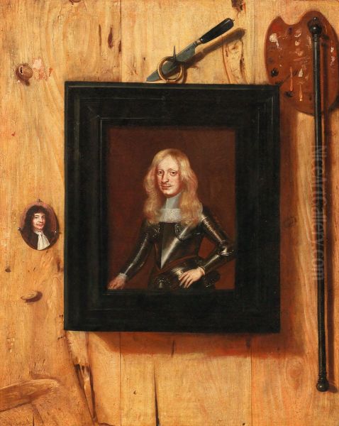 Trompe-l'oeil with a portrait of a soldier, a portrait miniature and a palette - view 1
