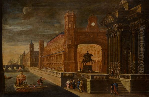 Architectural capriccio, with Aeneas's arrival in Carthage in the foreground - view 1
