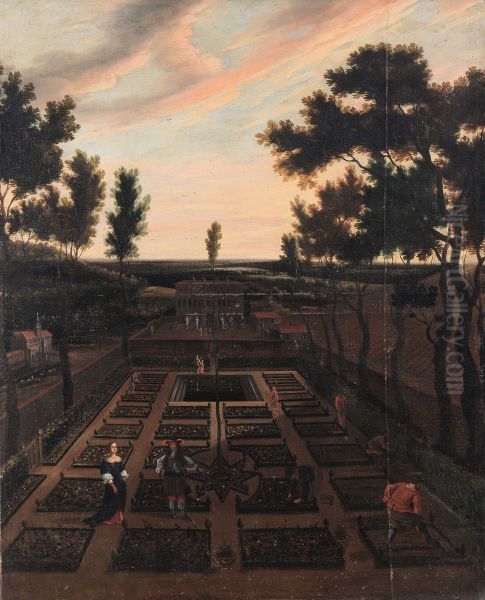 Landscape with figures tending a garden - view 1