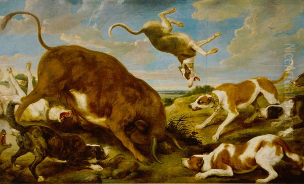 Bull Attacked by Hounds - view 1