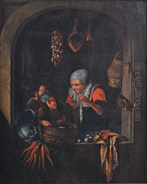Saleswoman with young boy - view 1