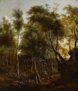 A wooded landscape by Frederik de Moucheron