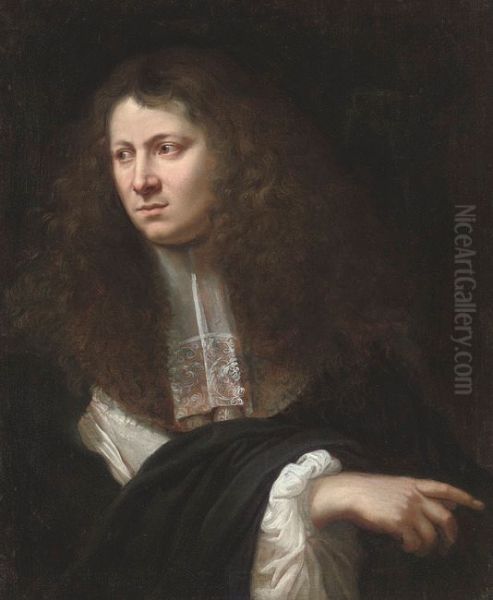 Portrait of a gentleman, bust-length, in a black coat with a lace sleeve and scarf - view 1