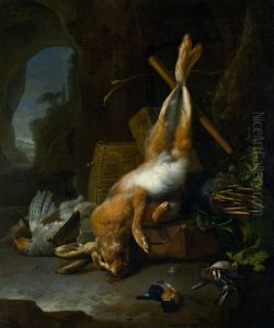 Still life with the hunting trophy. by Melchior D'Hondecoeter