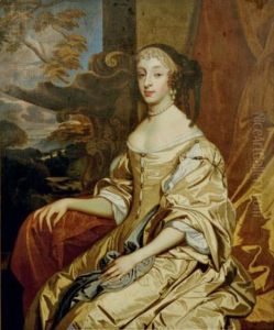 Portrait of Henriette d'Angleterre, Dutchess of Orleans, seated in a landscape