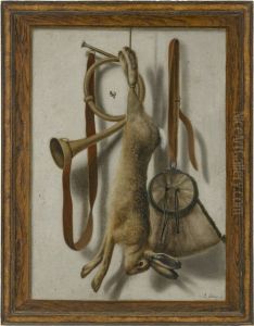 Trompe l'oeil of a hare, hunting horn and hunting satchel