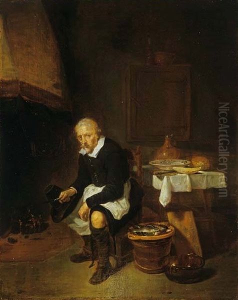 Old man by the fireside. - view 1