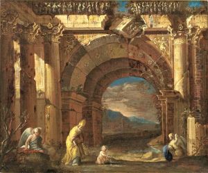 Capriccio with the vision of St. Augustine in a ruined arcade