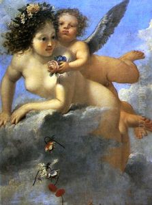 Flora with Amor on a cloud. by Pietro Liberi