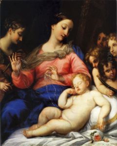 Madonna and Child with St. Catherine and angels. by Carlo Maratta or Maratti