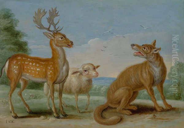 Four scenes from Aesop's_fables, The deer and the sheep - view 1