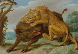 Four scenes from Aesop's fables, The lion and the boar