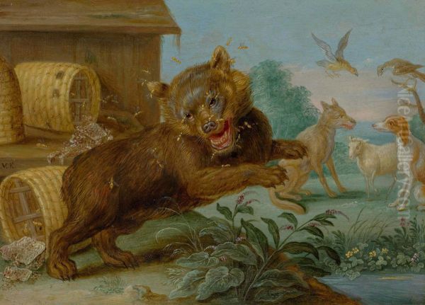 Four scenes from Aesop's fables, The bear and the bees - view 1