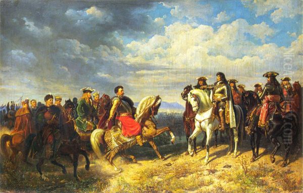 King Jan III Sobieski meets emperor Leopold I near Schwechat - view 1